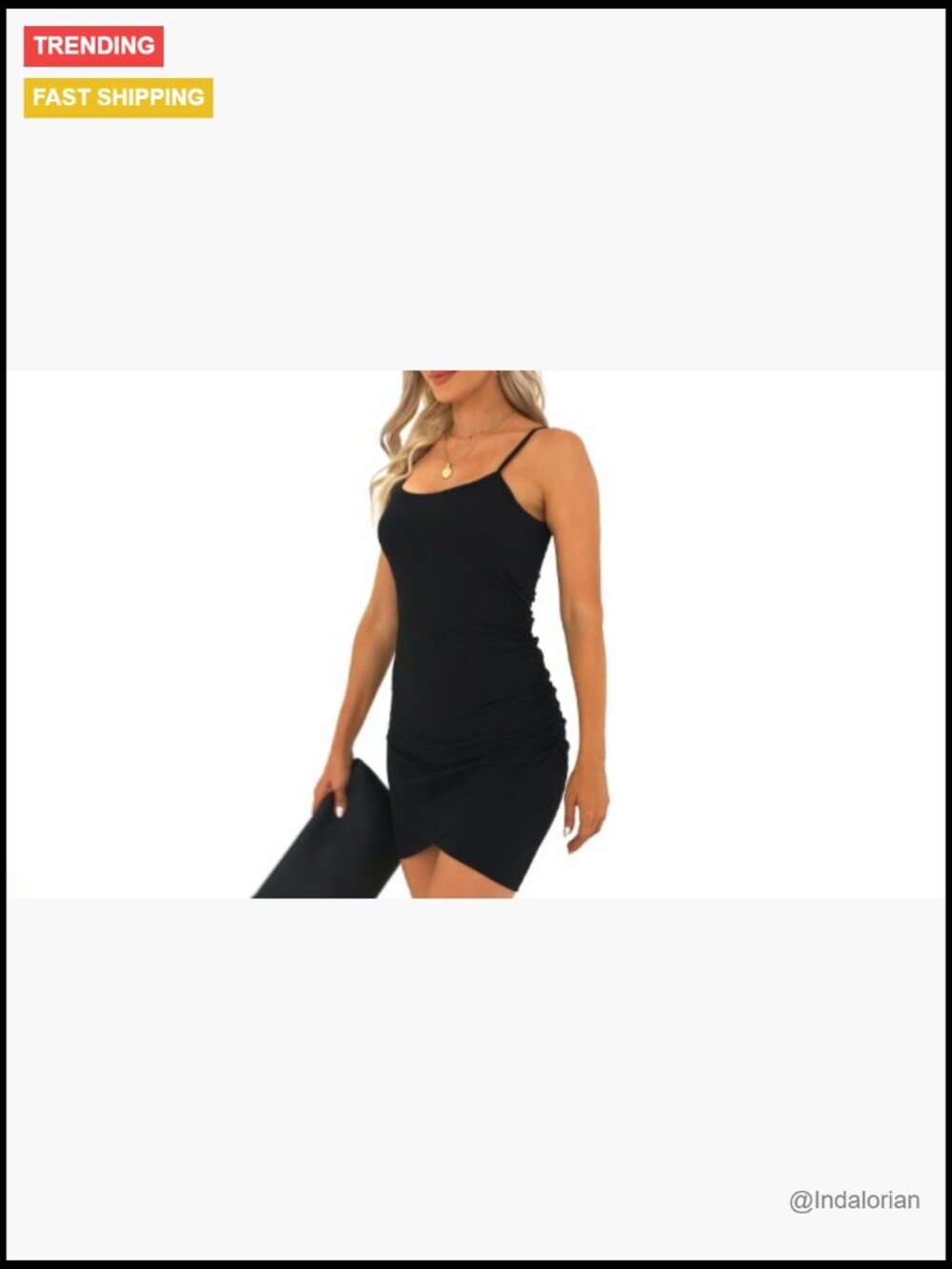 Spaghetti Strap Wrap Mini Dress Bodycon Sleeveless Summer Sundress - Picture 6 of 7